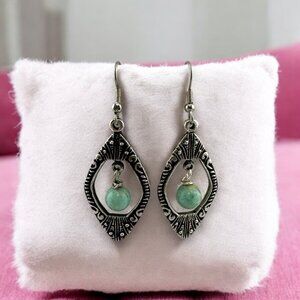 Antique Silver Pewter Peruvian Turquoise Earrings
